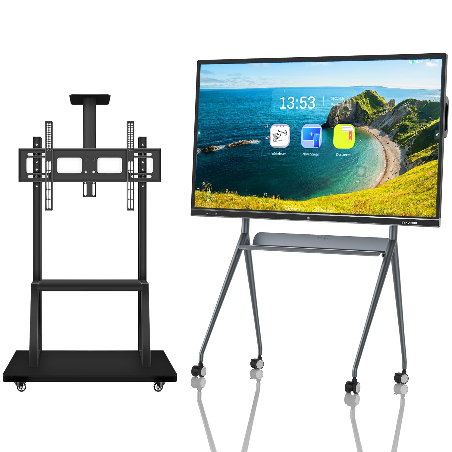 Interactive Whiteboard, 86inch Smart Board with 4K UHD Touch Screen Flat Panel, All in One Digital Electronic Whiteboard Built in Dual System for Conference(Board+Stand)