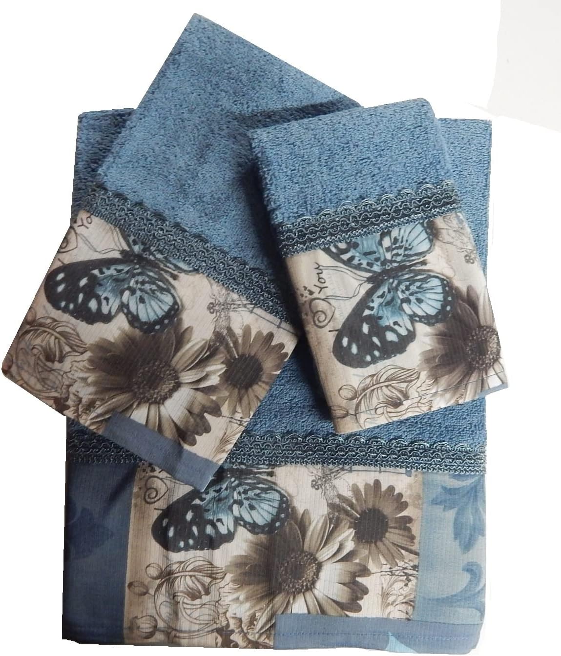 Daniel's Bath & Beyond Butterfly Blue 3Pc Towel Set Home