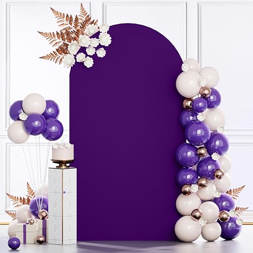 Miniatura 5 de Cubierta de arco de boda morada de 2.6 x 6 pies, tela de elastano, cubierta de soporte de arco superior, cubierta de arco único, tela de telón de