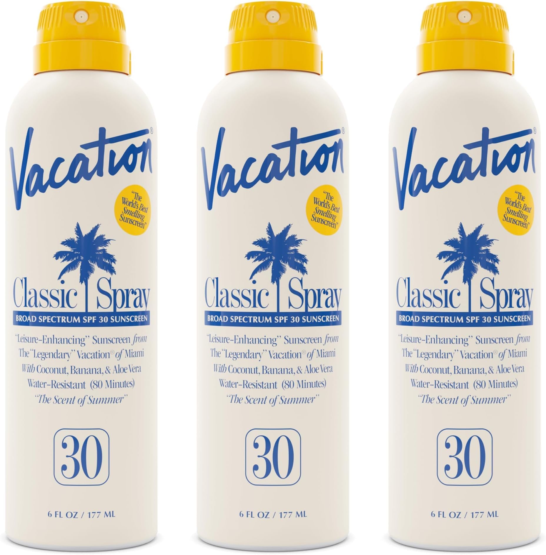 Vacation Classic Spray Sunscreen SPF 30 3-Pack, Broad Spectrum Sunscreen Spray, Vegan Sunblock Spray, Body Lotion with SPF, Spray Sunscreen SPF 30, 6 fl. oz. (Pack of 3)