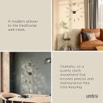 Umbra Blink Moderne DIY 3D Horloge murale, Facile à coller numéros de mur, Grande horloge murale décorative sans cadre, indicateurs simples, minimaliste, noir