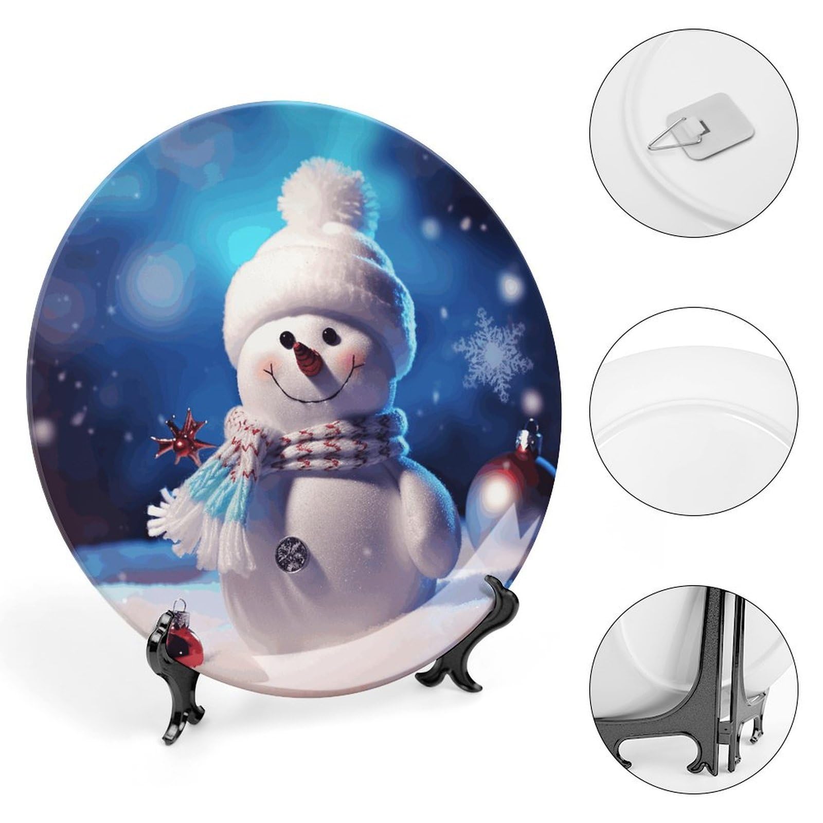 Plato de cerámica personalizado con diseño de muñeco de nieve navideño de 8 pulgadas, estilo bohemio, de porcelana china para decoración del hogar, con soporte y gancho, ideal para decorar la pared