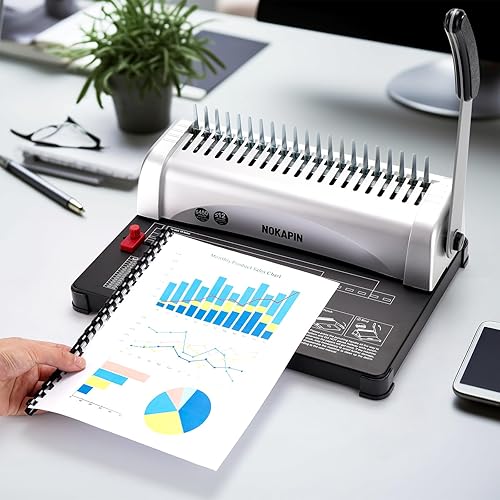 Miniatura 6 de Máquina de encuadernación, máquina de encuadernación de libros de 21 agujeros, 450 hojas, máquina de encuadernación de peine con kit de iniciación,