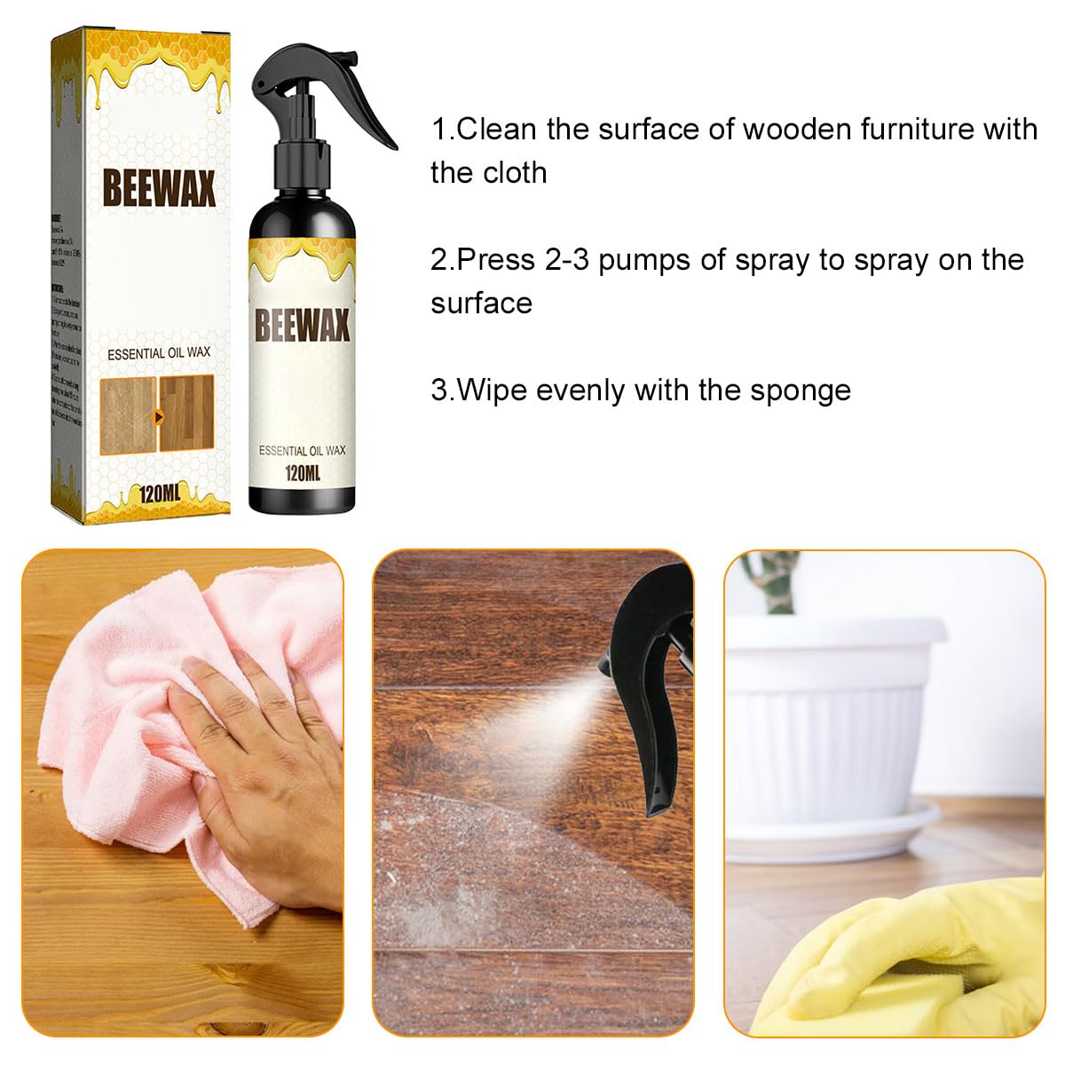 Spray de Cera de Abejas,Cera de Abejas en Spray para Muebles,120ml Beeswax Wood Polishing spraying,para el Cuidado de Muebles y Protecci贸n de Madera