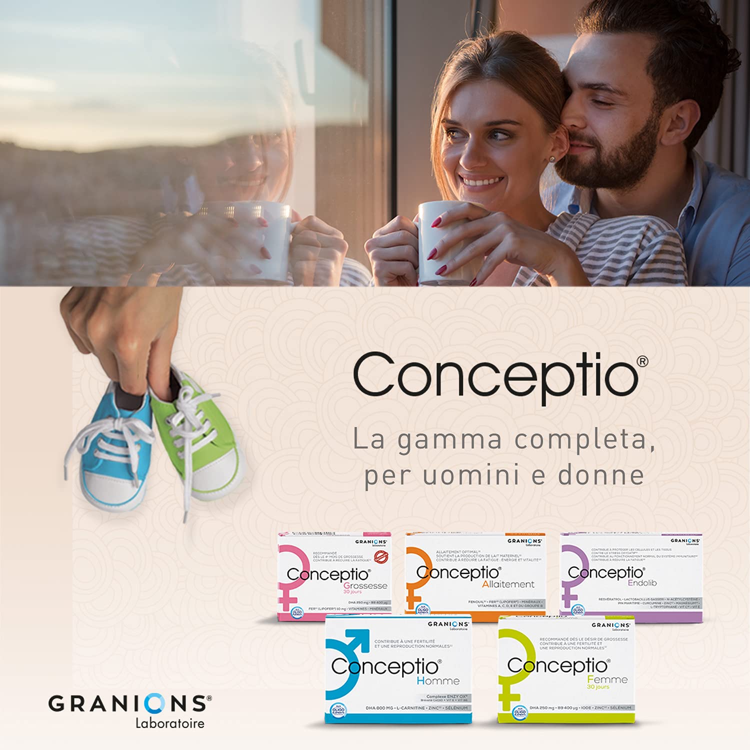 Granions Conceptio Donna Integratore, Desiderio di Maternità, Favorisce la Fertilità Femminile, Vitamine B9 (Acido Folico), B, C, A, Dha, Oligoelementi, 60 Capsule Vegetali