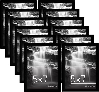 Americanflat 5x7 Picture Frame with Shatter-Resistant Glass - Set of 12 - Galleria Collection - Picture Frames for Tabletop and Wall Display - Black