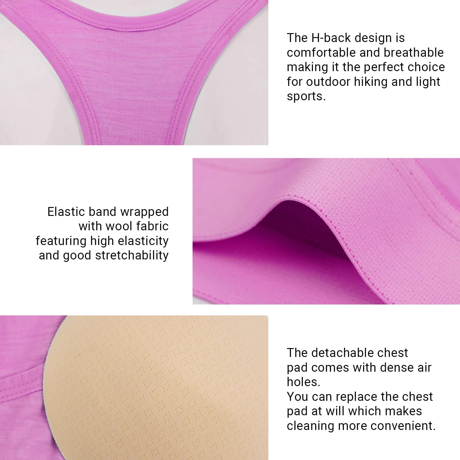 Women's 100% Merino Wool Sports Bra,Wireless Racerback Sports Vest for Hiking, Yoga & Outdoor Activities - Image 2