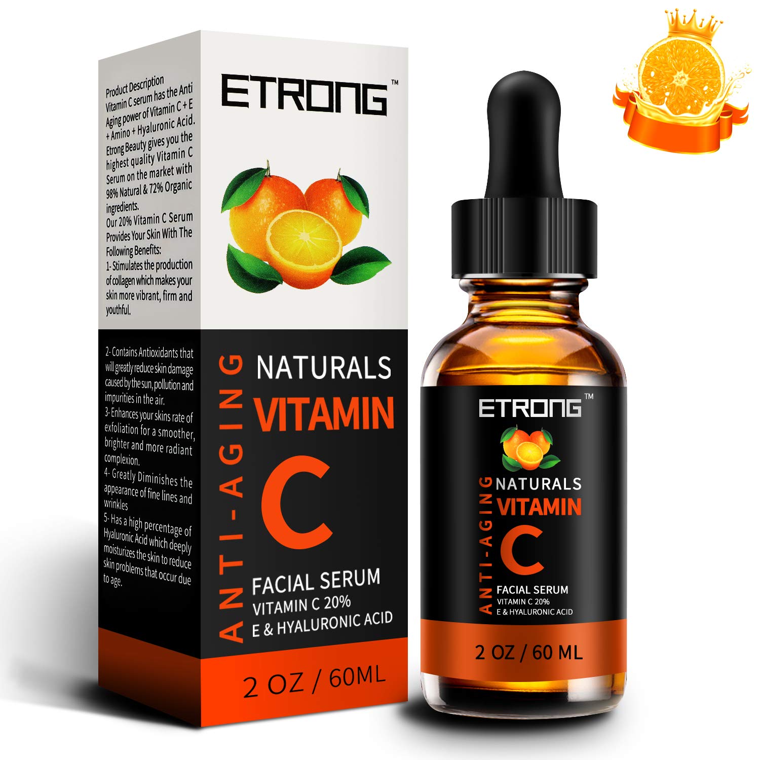 2oz Vitamin C Serum Face with Hyaluronic Acid,Vitamin E,20% Vitamin C for Anti-wrinkle,Dark Circle,Fine Lines and Sun damage – Restore&Boost Collagen (60ml)