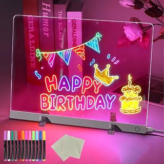 LED Notiztafel mit Farben,Led Zeichenbrett 35x25CM,Acryl Notiztafel,Leuchtendes Zeichenbrett,mit 12 Stift,Transparente Leuchtende Schreibtafel,für Büro Schule Hau