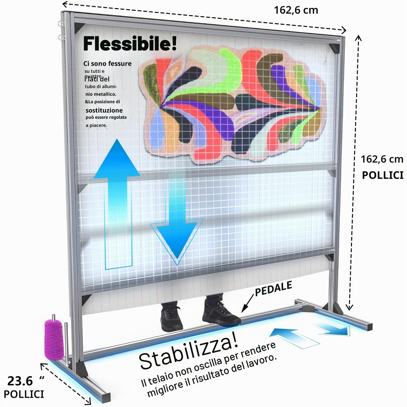 NODOCA Telaio e Kit Tufting da 160 cm, supporto in alluminio e metallo per la produzione di tappeti