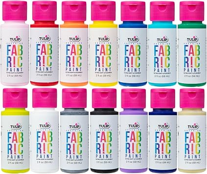 Tulip Brush-on Fabric Paints, 14 Colors 2 fl oz each, Permanent, Flexible, Rainbow