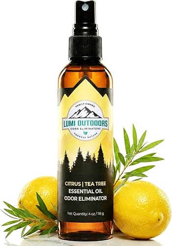 Lumi Outdoors Desodorizador natural para zapatos en aerosol y eliminador de olores, aceite esencial de árbol de té cítrico fresco