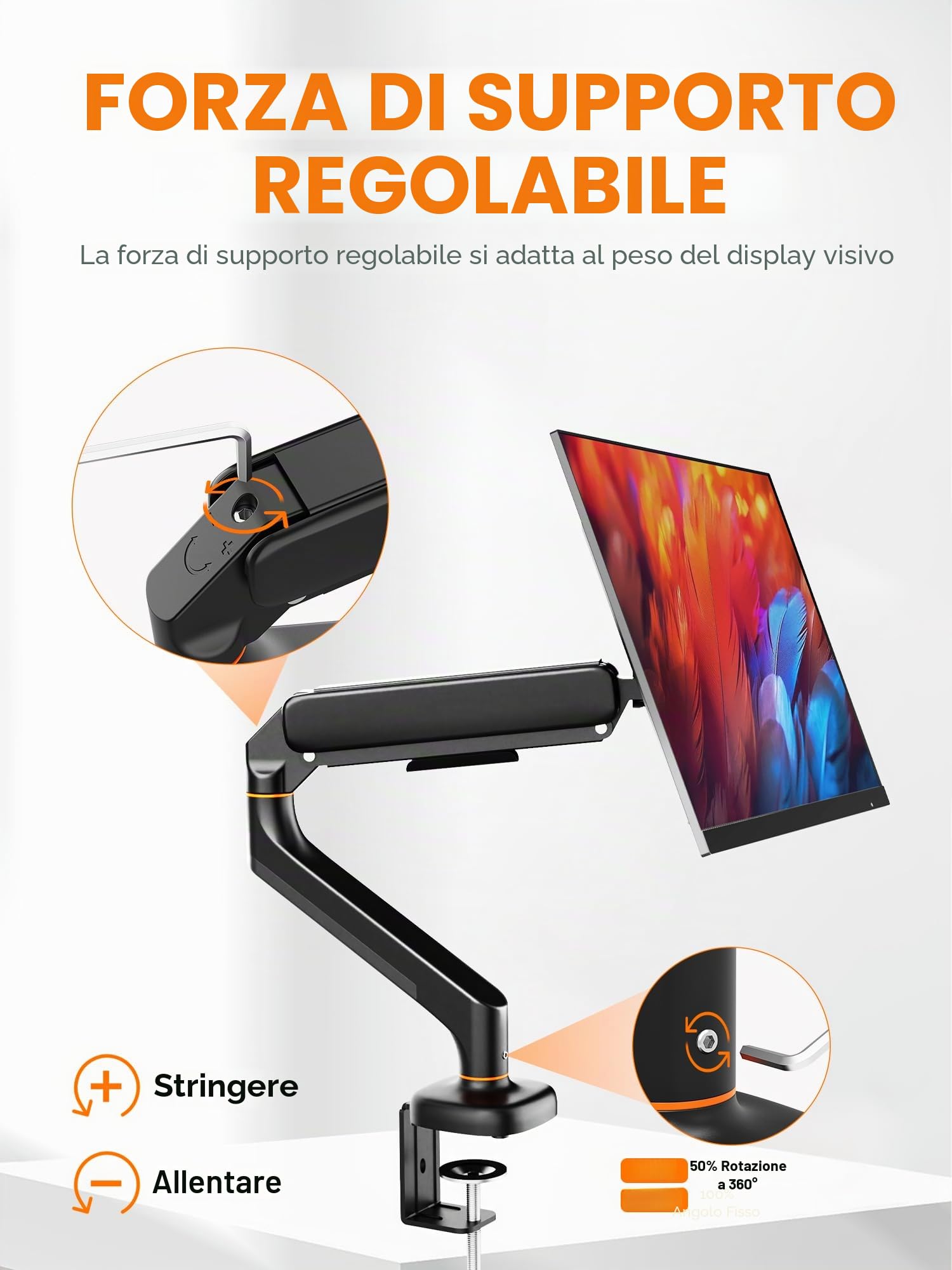 Ibergrif Supporto Monitor da Scrivania per Schermi da 13-32", Braccio di Monitor Regolabile in Altezza con Molla a Gas, Inclinazione, Girevole, Rotazione, Gestione dei Cavi, VESA 75/100 mm -Nero