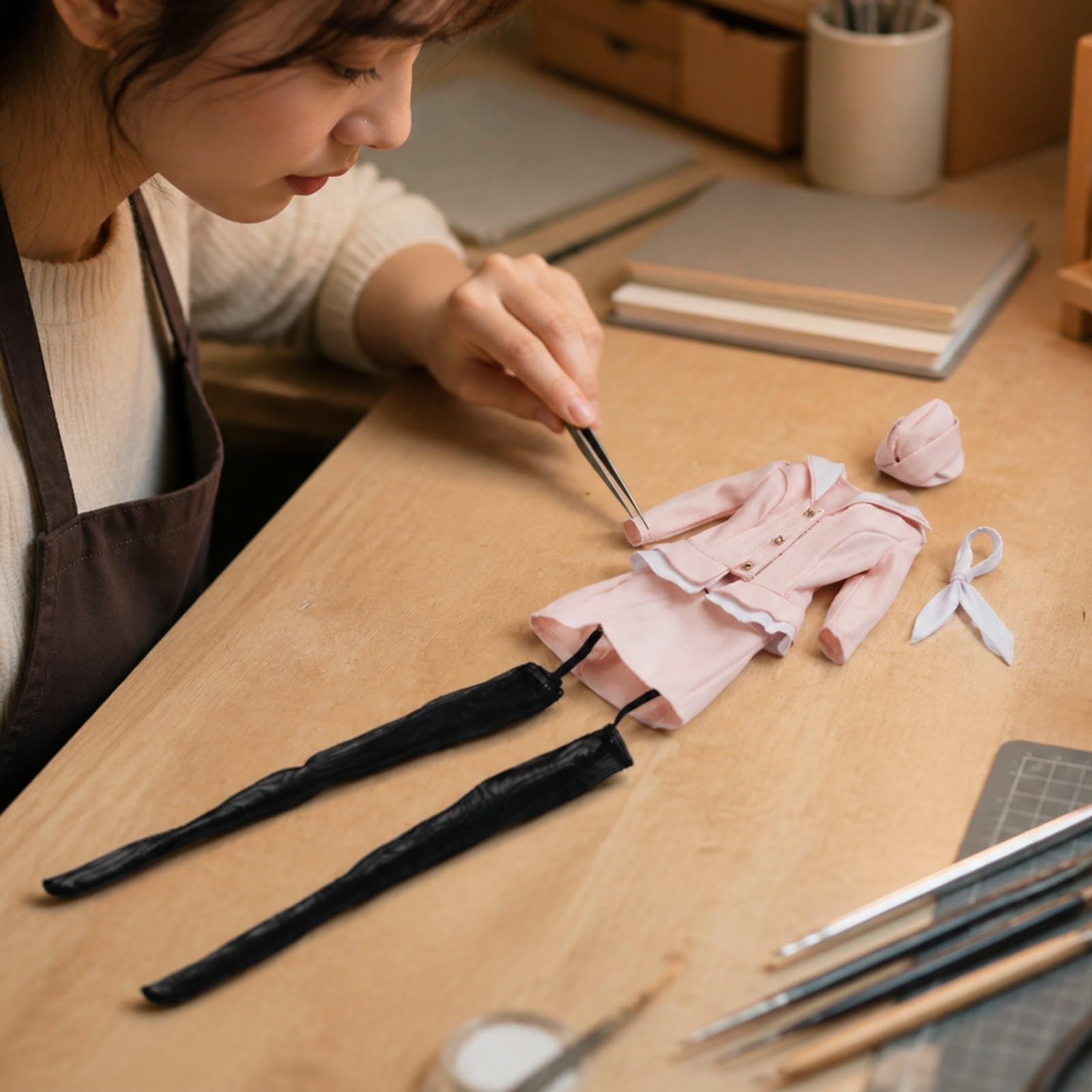 TISHITA Flugbegleiterinnen-Kostüm mit Hut und Strümpfen maßgeschneidert Figurenoutfit leicht Puppenkleidung für Sammelausstellung, Figurenanpassung,
