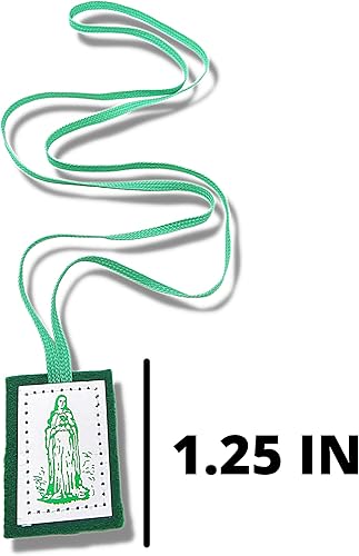 Miniatura 6 de Needzo Escapularios verdes con respaldo de lana católico, Escapulario de un solo panel con imagen del corazón ardiente y la Santísima Virgen María,