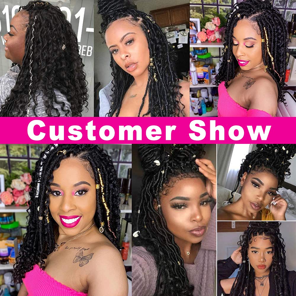 Buy 2 get 3 6 Packs Faux Locs Crochet Hair Straight Pre-Looped Goddess Locs Crochet Hair with Curly Ends Synthetic Crochet Bohemian Locs Hair for Black Women(12 inch, 1B)