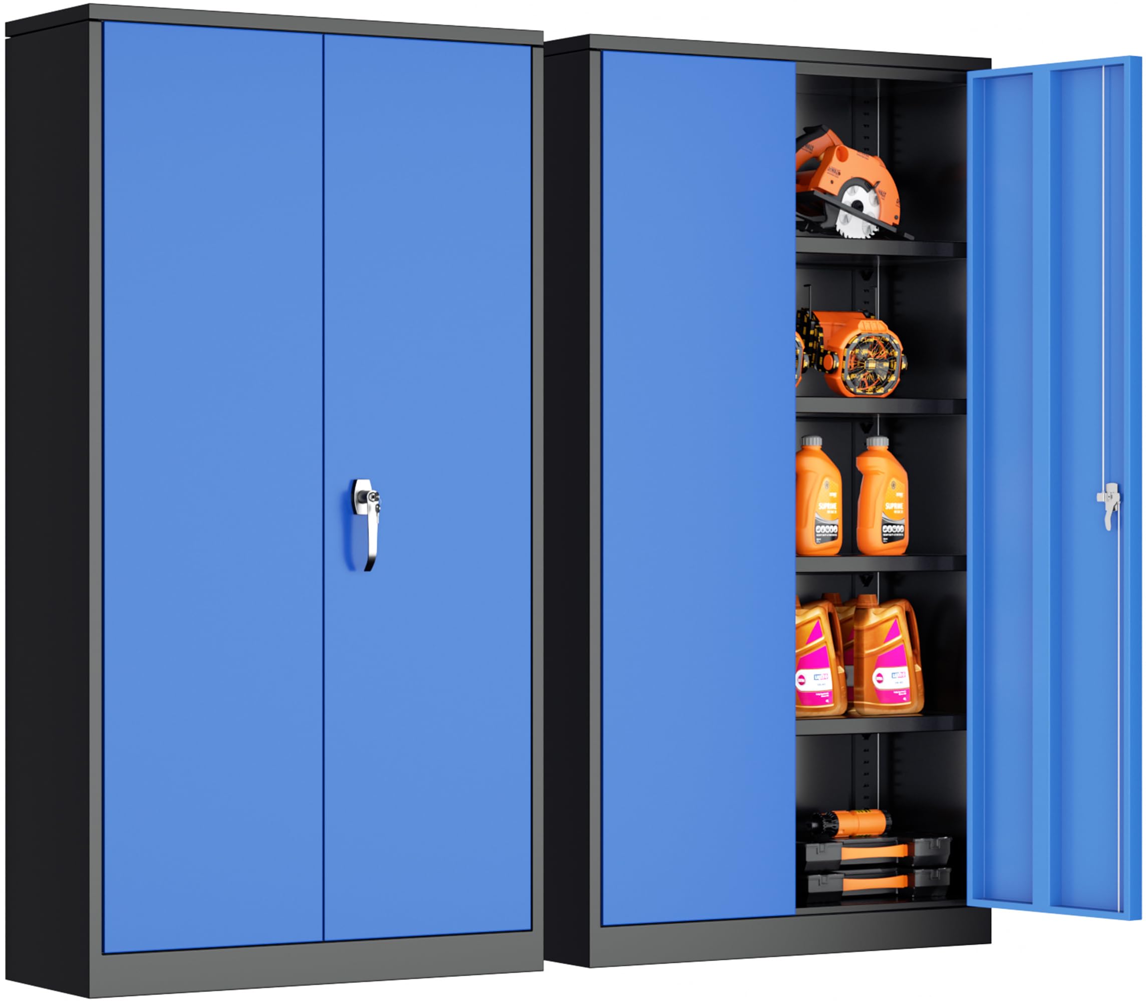 INTERGREAT Metal Storage Cabinet,72" Steel Lockable File Cabinet with Locking Doors and Adjustable Shelves,Locking Tool Cabinets for Office,Home,Garage,Gym,School (Black Blue)