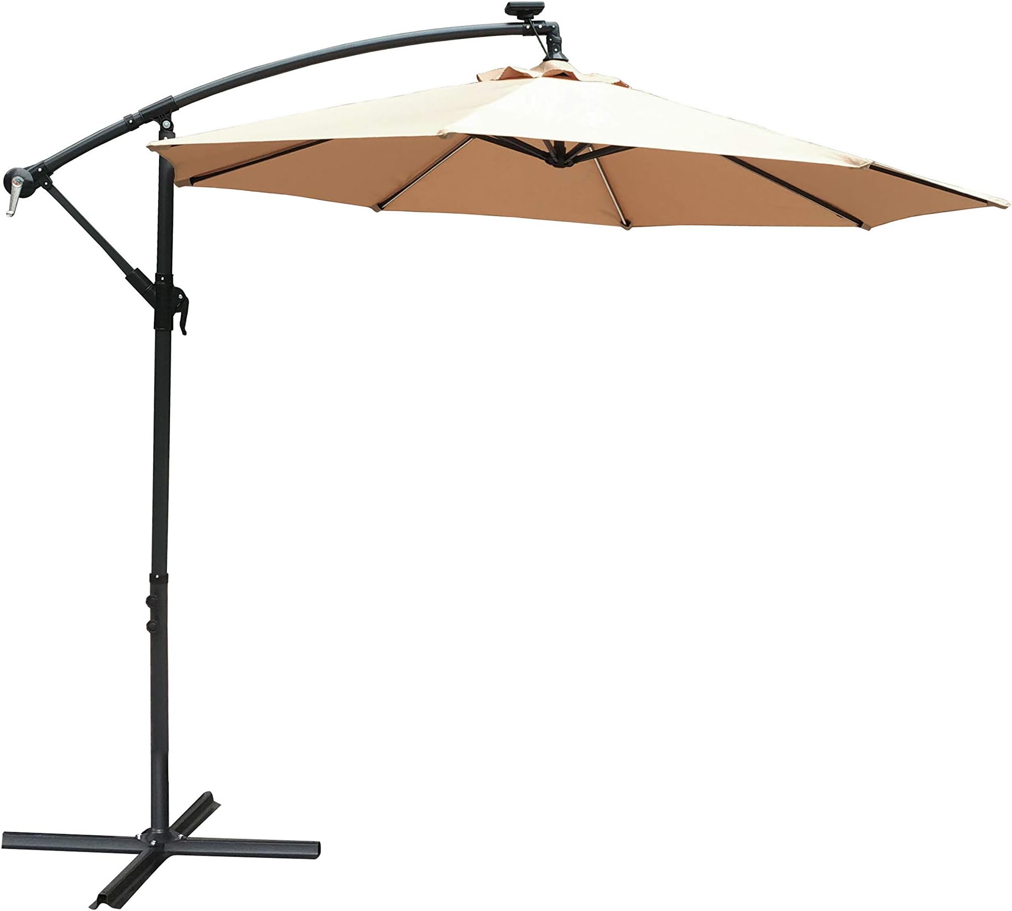 Airwave Luca 2.7M Banana Cantilever Overhanging Parasol Garden Umbrella with Built in Solar Powered LED Striplights (Beige)