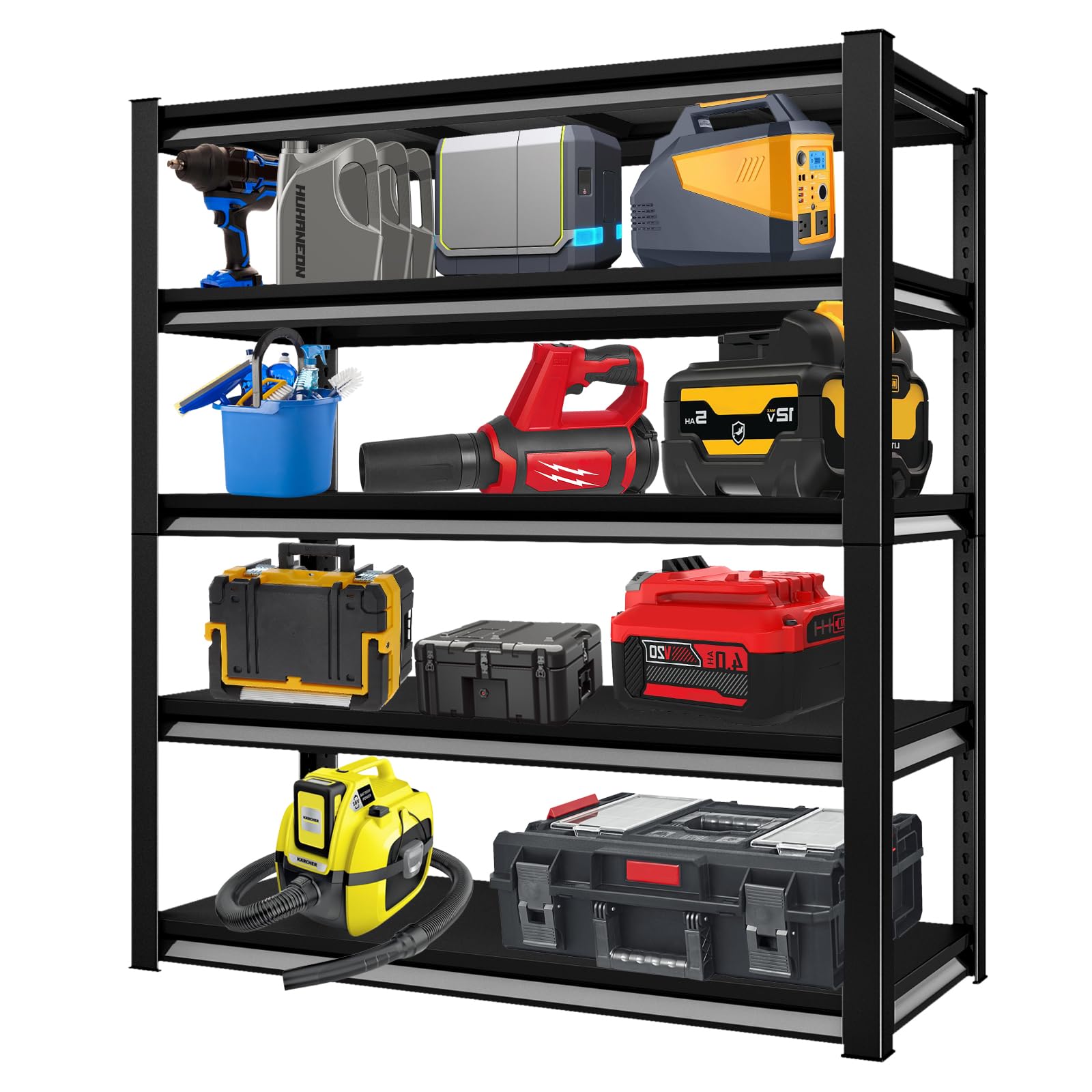 Huhaneon 48''W Garage Shelves Heavy Duty - 2,750Lbs Steel Metal Adjustable Utility Storage Shelving Rack Units 48" W x 18" D x 78" H 5 Tier Black