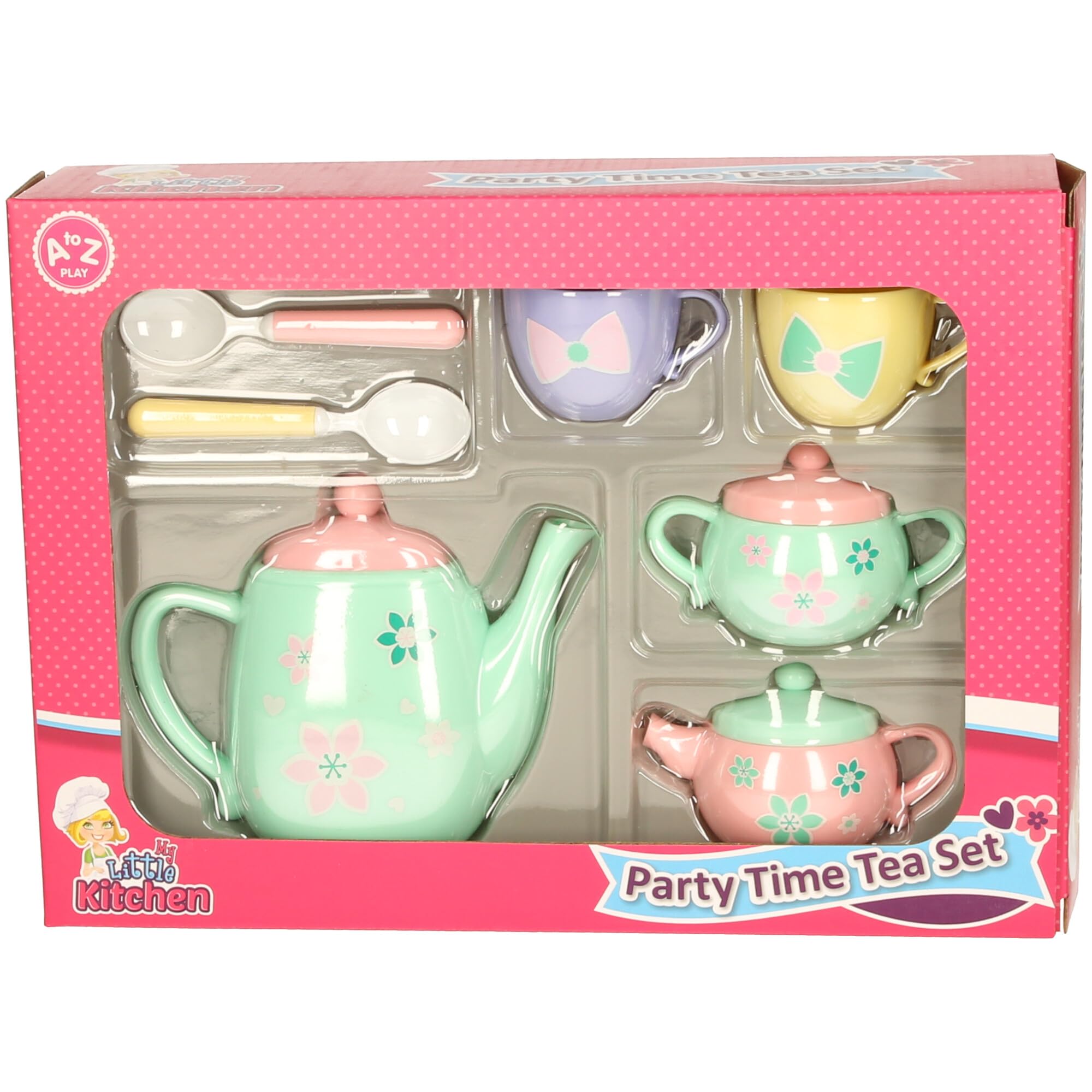 Little Kitchen Party Time Tea Set, Kids Pretend Play Set including Teapot, Cups and Accessories, Ages 4-7, Pink and Pastel Colours - Image 4