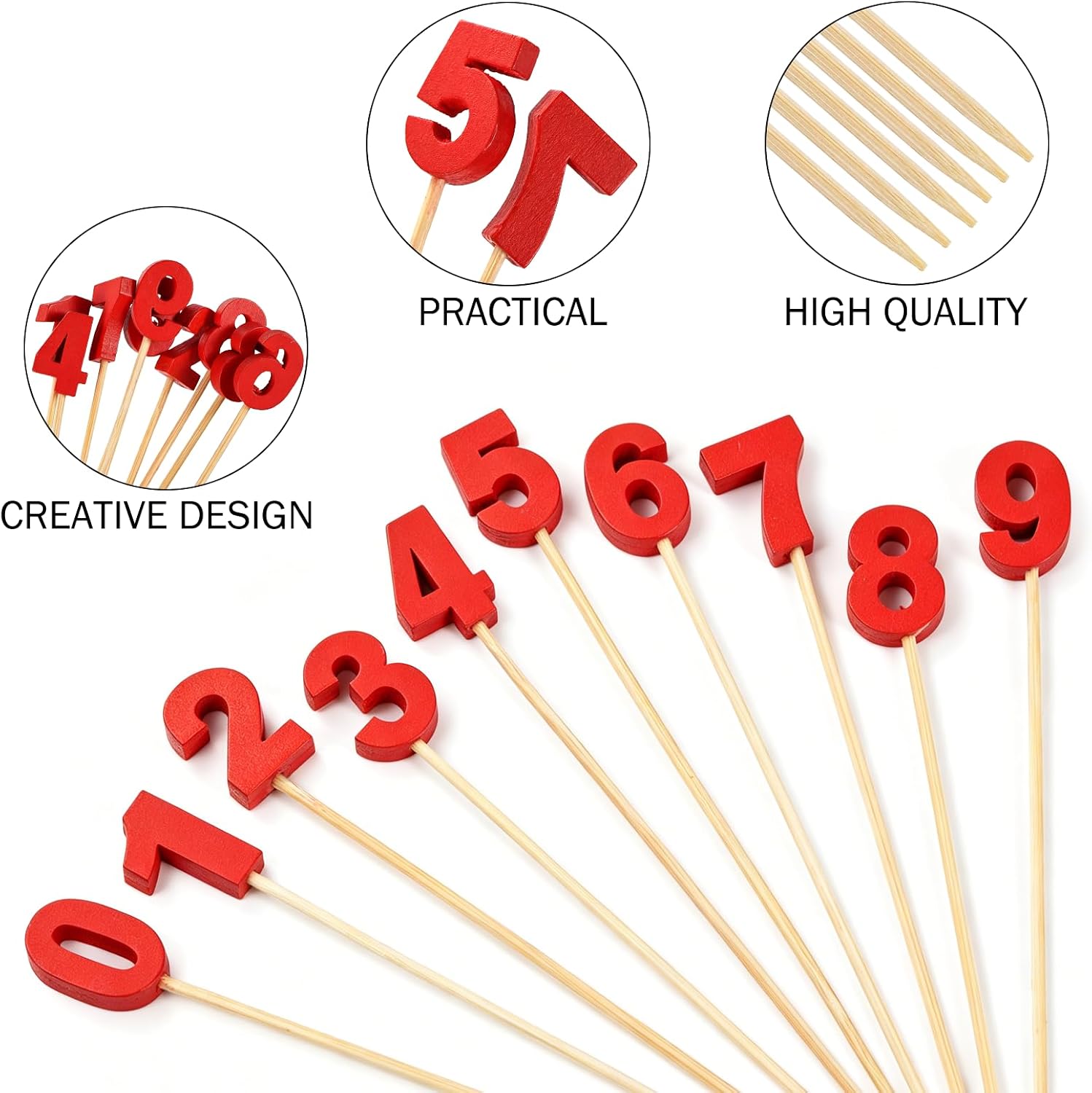 JtmyAota 100 Pack Number Toothpicks, 4.7 Inch Bamboo Cocktail Picks