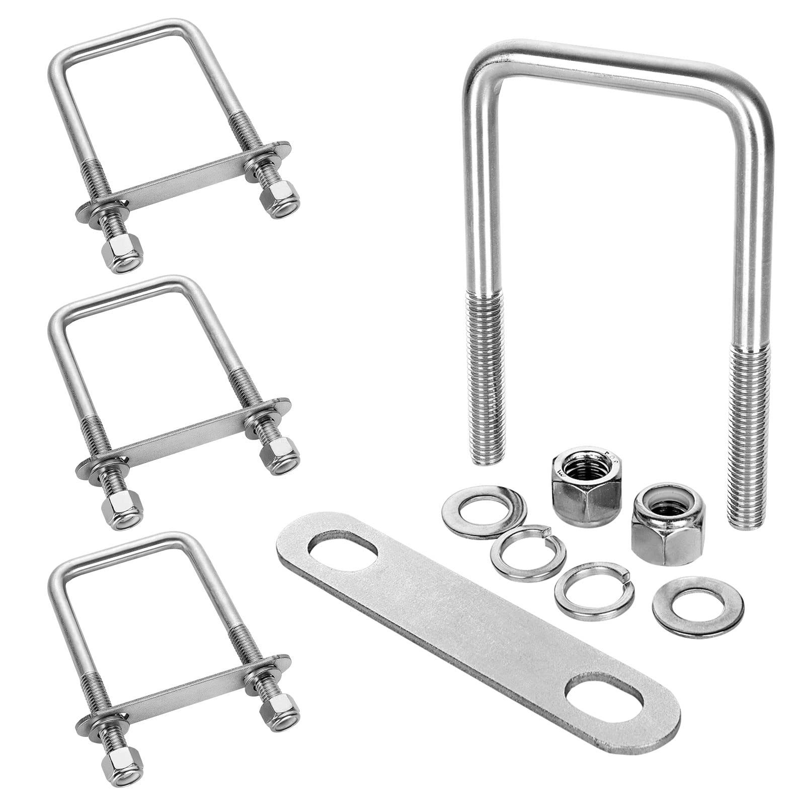 4Pack Square U-Bolts 3-1/16" W x 5-5/16" L, 304 Stainless Steel U Bolts M12 with Washers & Nuts for Replacement Parts and Accessories for Ski Boat, Fishing Boat or Sailboat Trailer