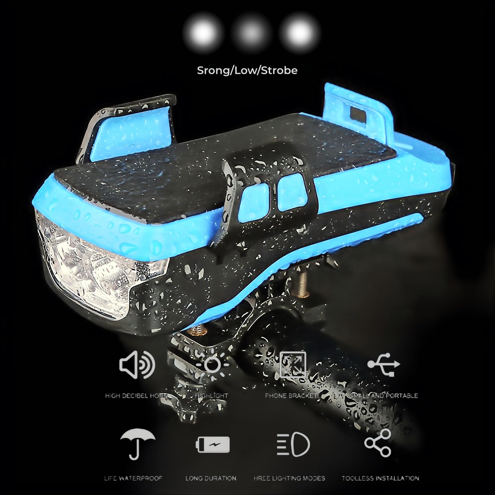 Oplaadbare ledlamp elektrische step en fiets - 5-in-1 telefoonhouder - geïntegreerde