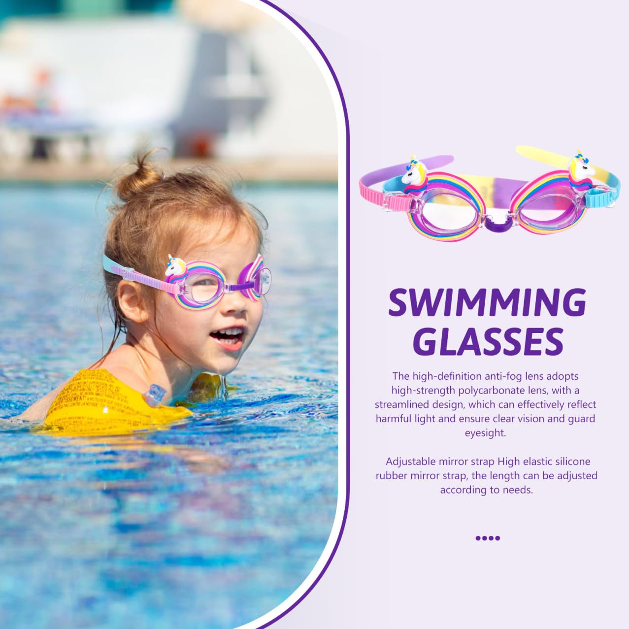 VANZACK Gafas De Natación Para Niños Gafas Impermeables Portátiles De Niño De Natación Unicornio De Seguridad Para Niños De Buceo Lente De Policarbonato