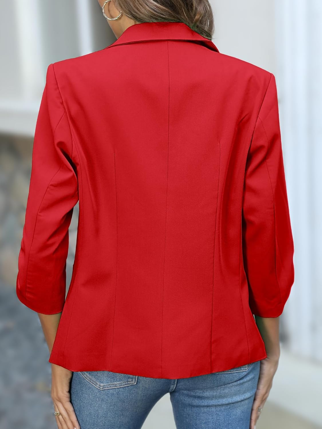 ELLEVEN Women's Ruched 3/4 Sleeve Blazers, Lightweight Slim Fit Jackets with Padded Shoulder for Business Casual - Image 3