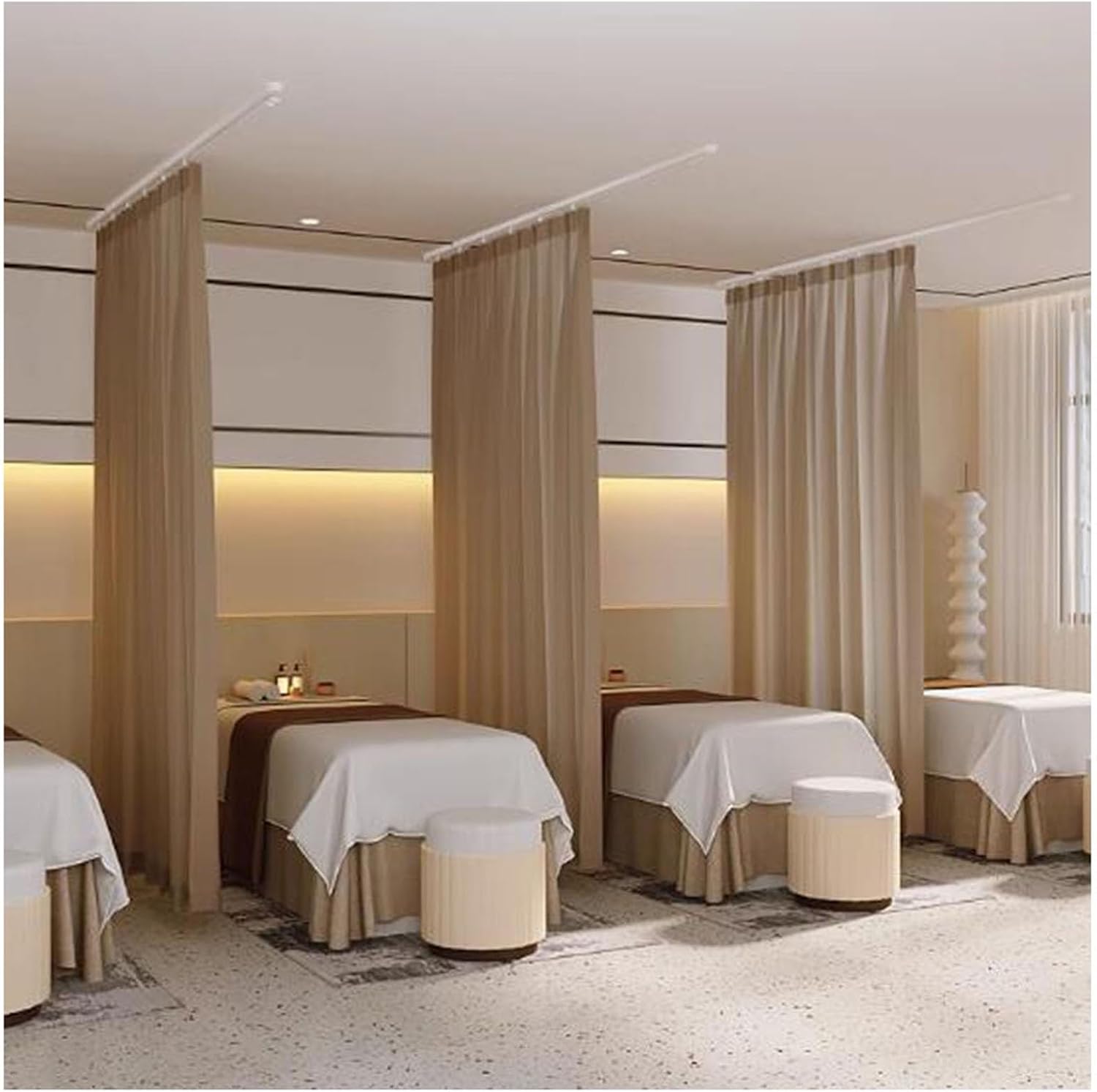 壁掛けプライバシーパーティション、天井取り付けパーティションカーテン、カーテンロッドレール 80-330cm 伸縮式、美容院 SPA