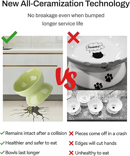 Miniatura 7 de ABRUTY Cuenco de comida para gatos, plato elevado de cerámica para gatos de 16 onzas, cuenco de agua elevado y inclinado en 15, antivómitos, protege