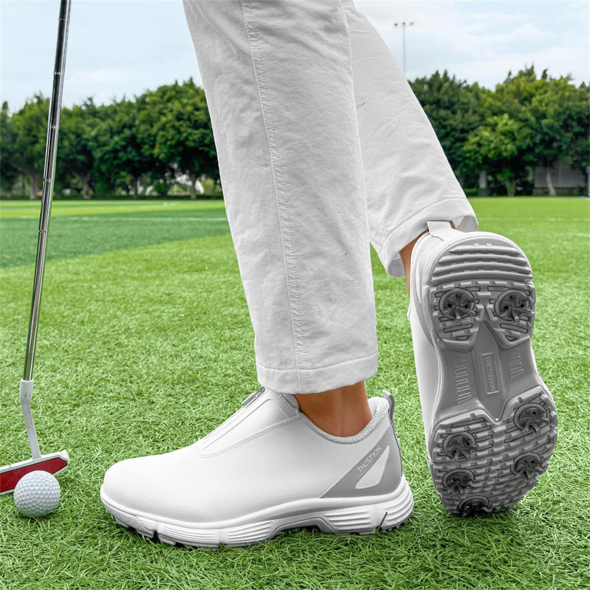 Spikes Golf Shoes for Women Water-Resistant Non-Slip Footwear Lightweight Professional Zipper Golf Trainers