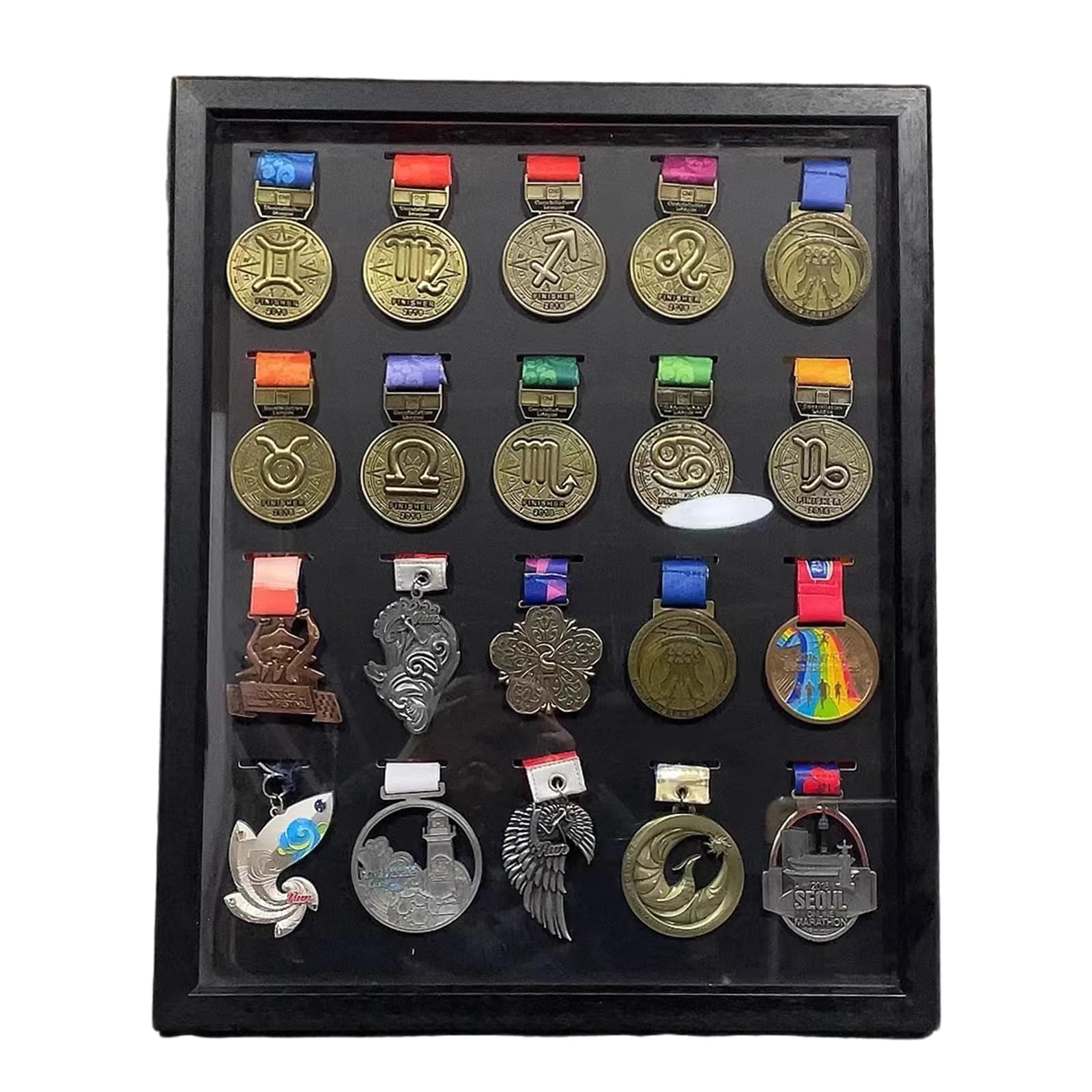 ETUELNOPT Medal Storage Box for Runners, Medal Display Case Black Multiple Sizes for Sports Awards(20 inches (20 medals))