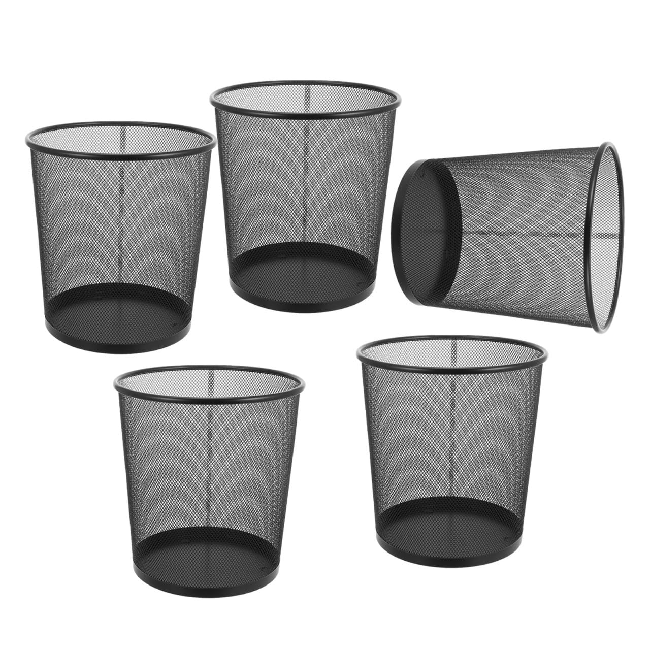 OUNONA 5 Piezas Cubo de Basura Redondo Negro de 9 L Estructura de Malla Transpirable y Fácil de Limpiar, Adecuado para Espacios Compactos y Debajo de Escritorios