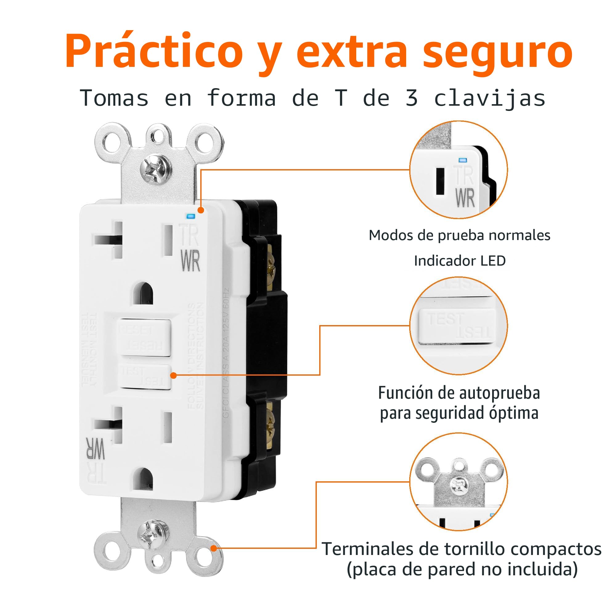 Enchufe GFCI De 20 Amperios Con Indicadores LED - Resistente A La Intemperie Para Interior Y Exterior (Marca AMP)