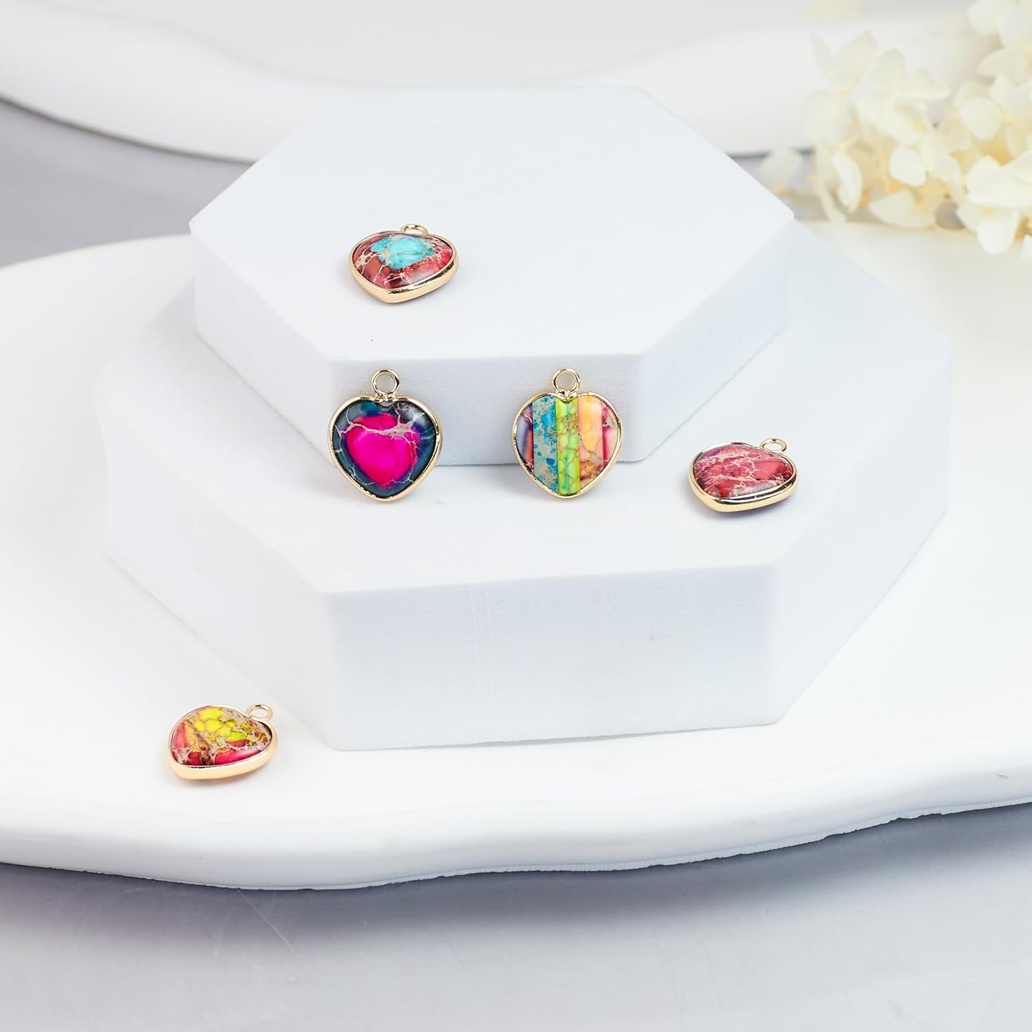5 Pieces Natural Imperial Jasper Stone Heart Shape Pendant,Gemstone Links Charms for DIY Jewelry Making Unique Gemstone Pendant for Necklaces, Bracelets, Earrings - Image 5