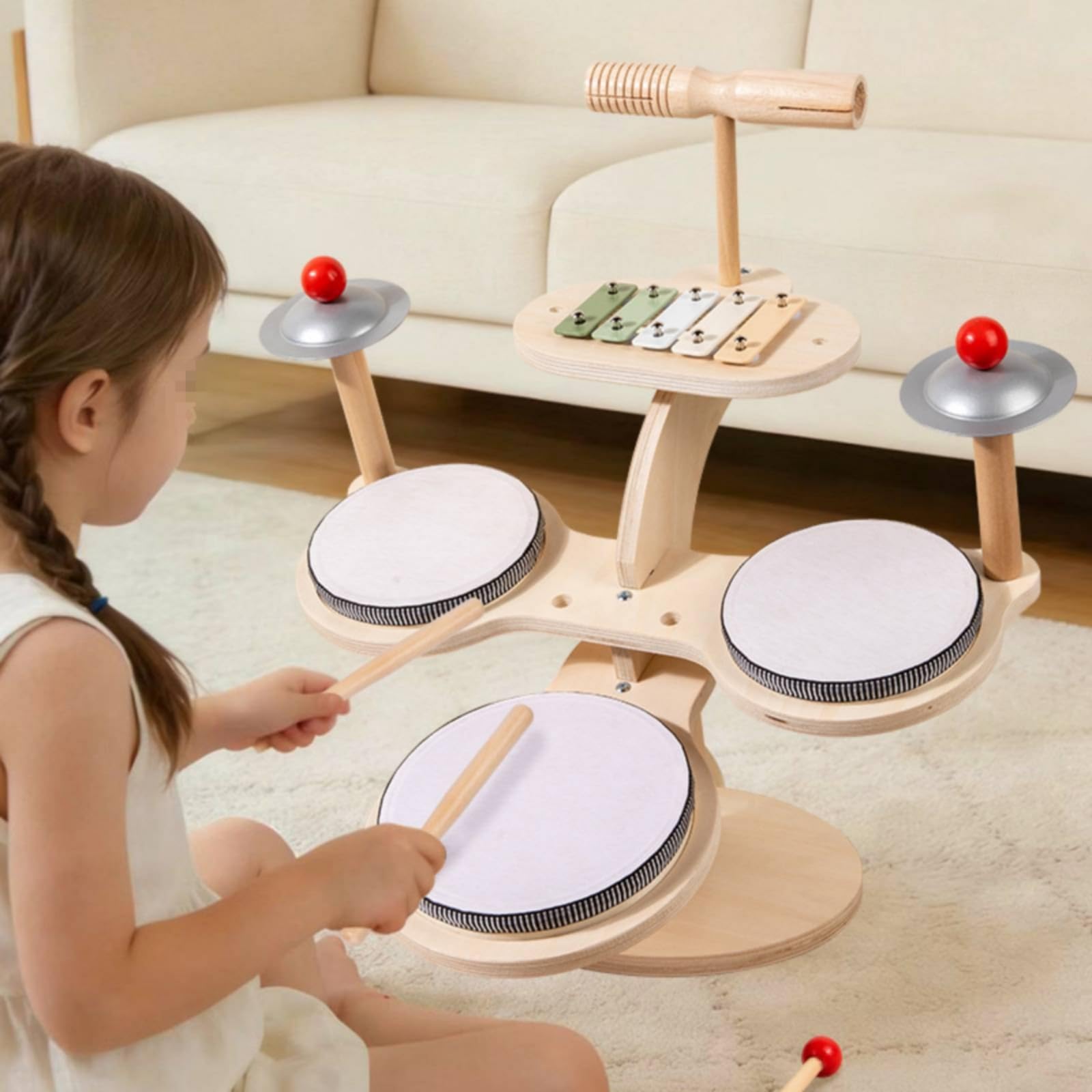 Batería Infantil de Madera Educativo Juguete Musical de Madera Incluye Baquetas Caja Infantil para Guardería