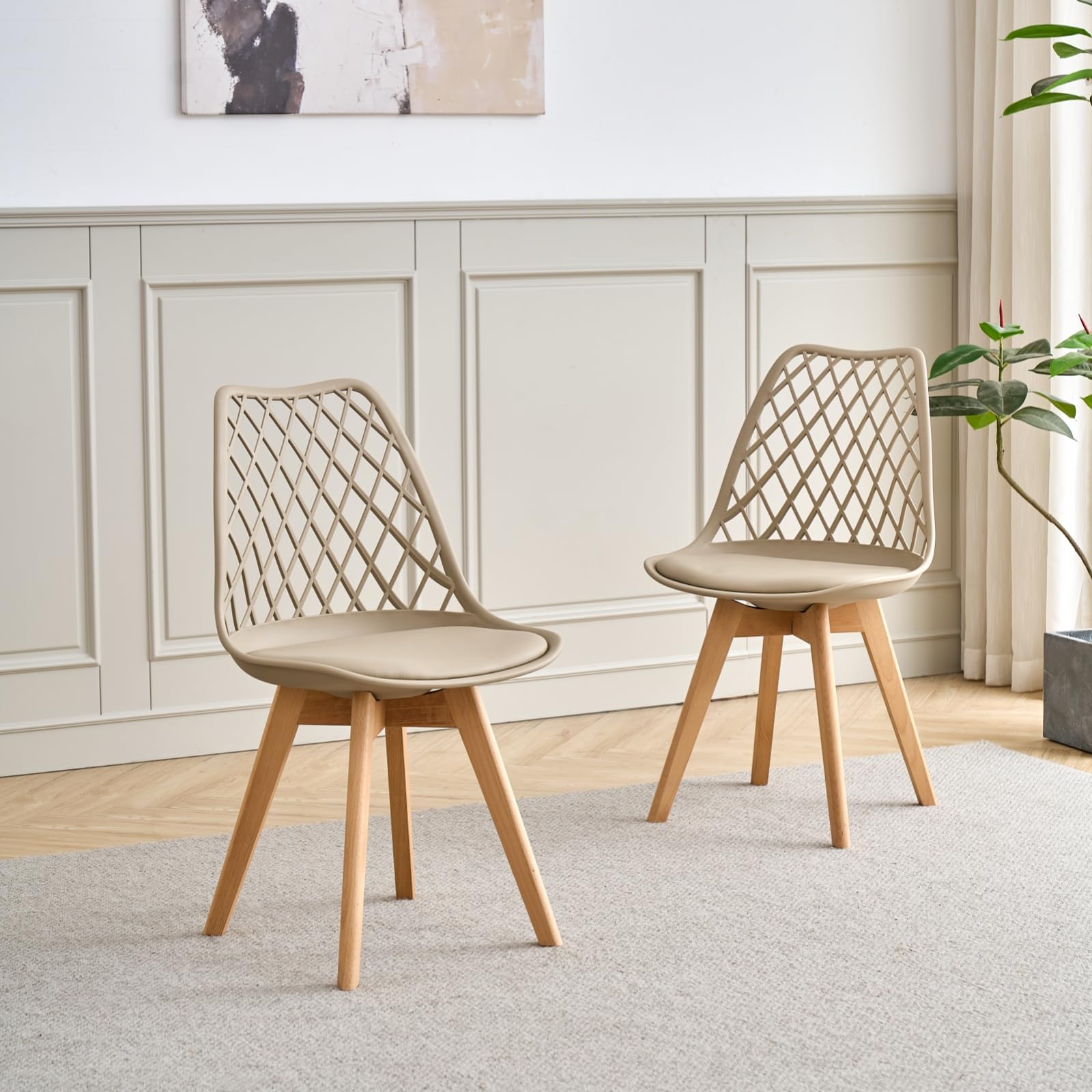 GrandCA HOME Set di 4 Sedie da Pranzo, Sedie da Cucina Moderne con Seduta Rivestita in pelle e Gambe in Faggio, Adatte a Cucine e Sale da Pranzo - Kaki