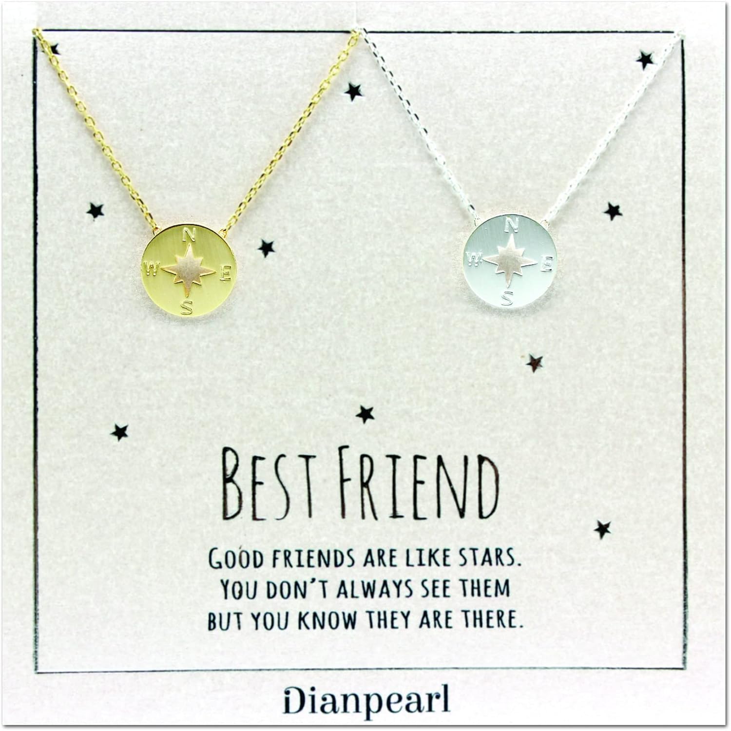 Dianpearl Compass Necklace for Girlfriends and women / 14K Gold plated dainty Necklace/Gold and SIlver color/Christmas gift