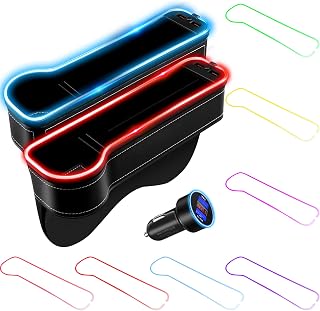7 Color Car Seat Gap Filler Led Car Seat Gap Organizer 2 Pack Car Seat Pockets with LED Light Multifunctional Car Seat Gap Storage Box with USB Car Port Multi Color Car Gap Filler with Cup Holder