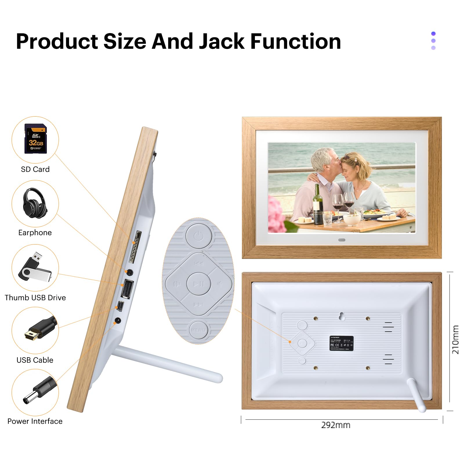 Digitaler Bilderrahmen 10 Zoll, BWJBSW Digitaler Bilderrahmen mit Fernbedienung, HD-Display Foto und Video, Unterstützung 32 GB SD-Karte, USB, automatische Drehung, Auto ON/Off, Abnehmbarer