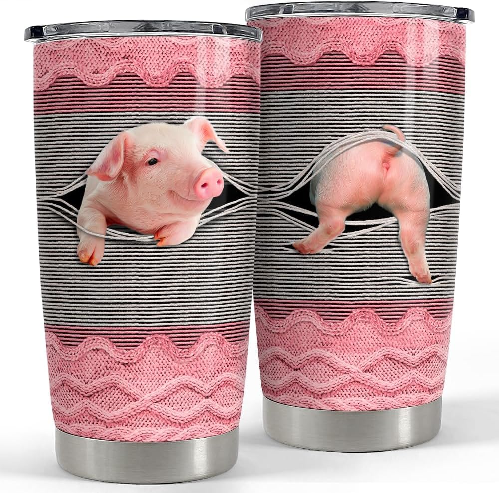 SANDJEST Pig Tumbler 20oz Stainless Steel Insulated Tumblers Coffee Travel Mug Cup Funny Pig Gifts for Women Girls Gift for Birthday Christmas Thumbnail