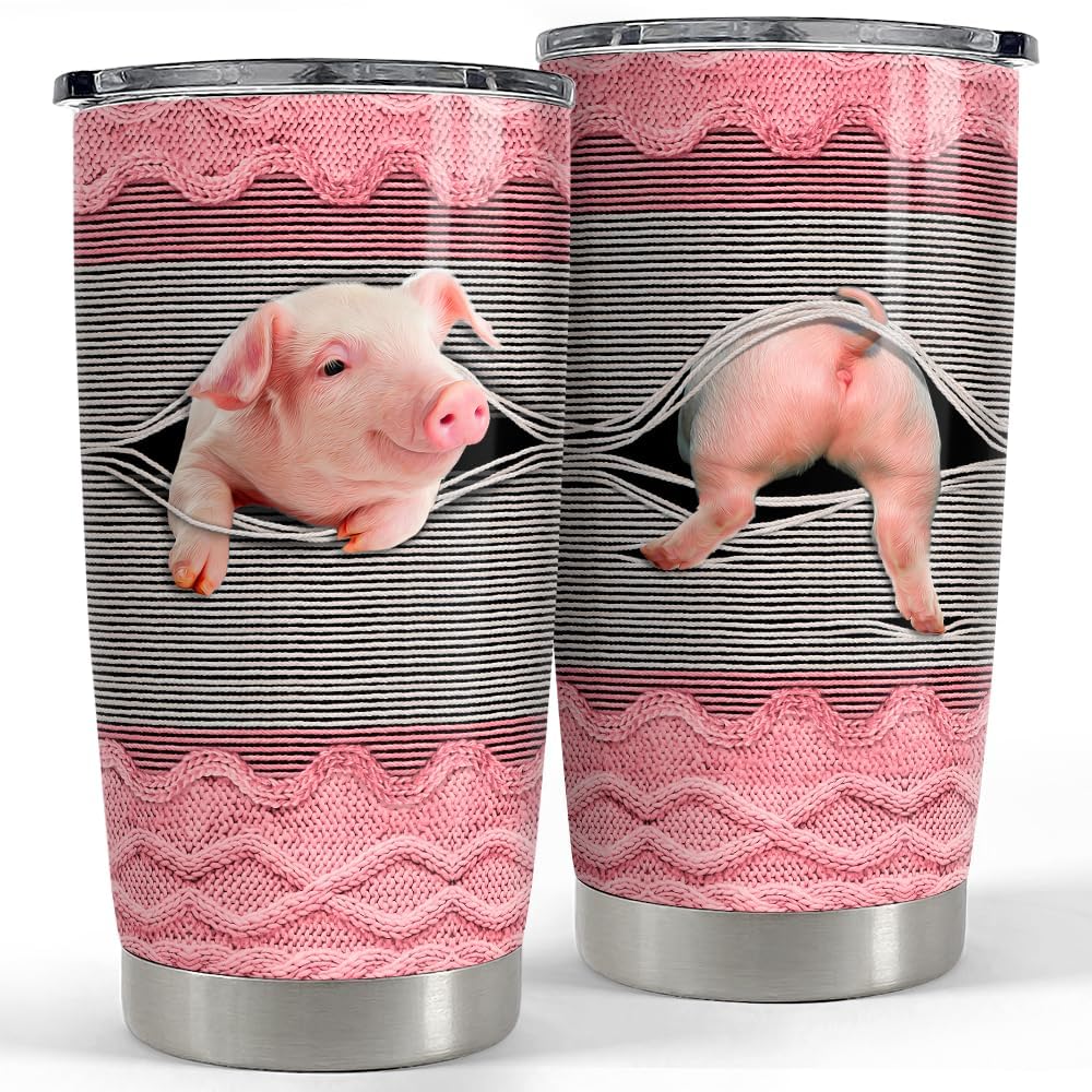 SANDJEST Pig Tumbler 20oz Stainless Steel Insulated Tumblers Coffee Travel Mug Cup Funny Pig Gifts for Women Girls Gift for Birthday Christmas