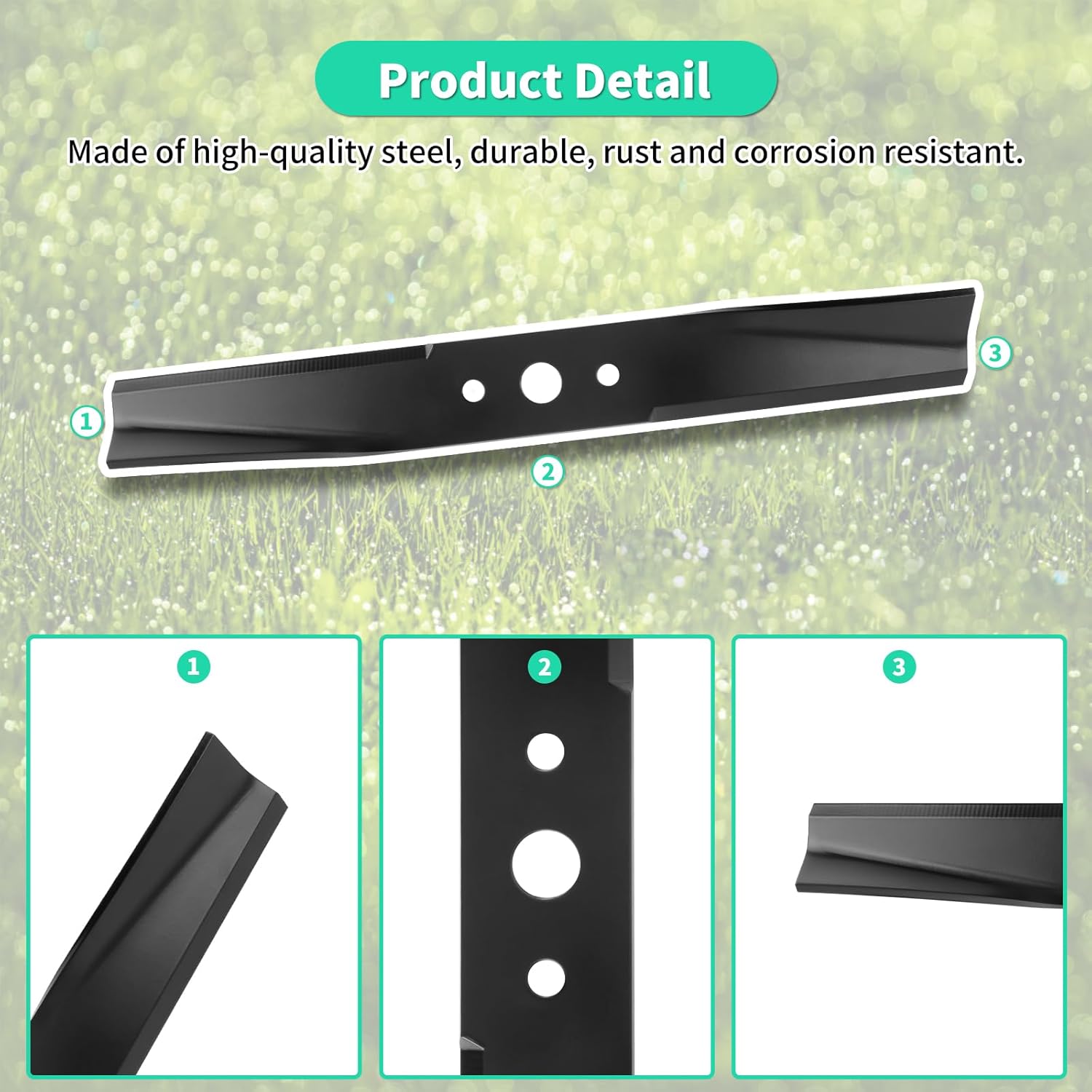 1716696ASM High Lift Blades for 44" Mower Deck, Compatible with Simplicity Broadmoor Landlord Snapper, Replaces 1716696 1727774 1727774ASM 1704100 1704100ASM, 3 Pack