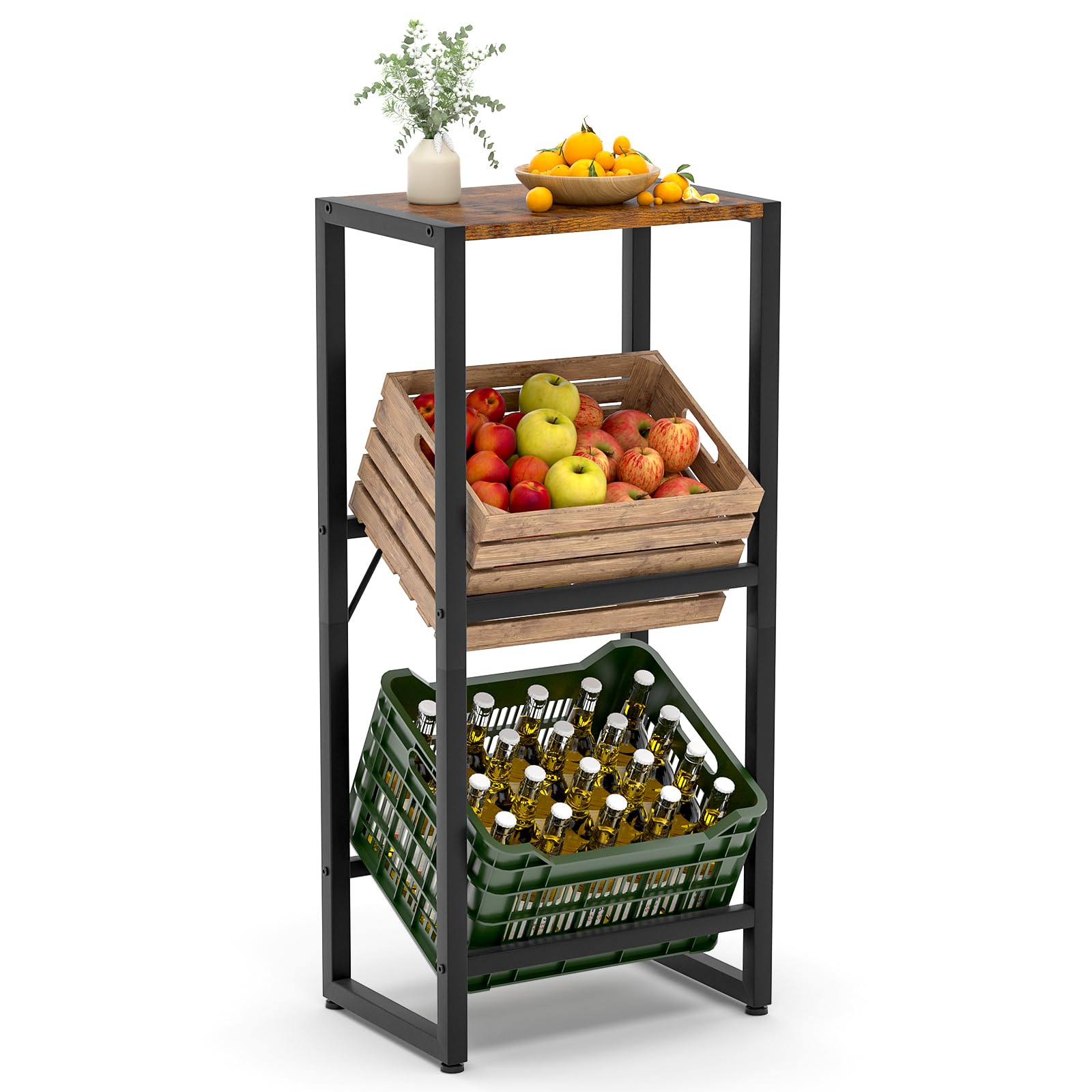 Étagère de rangement garage cuisine pour caisse de boissons meuble métal noir