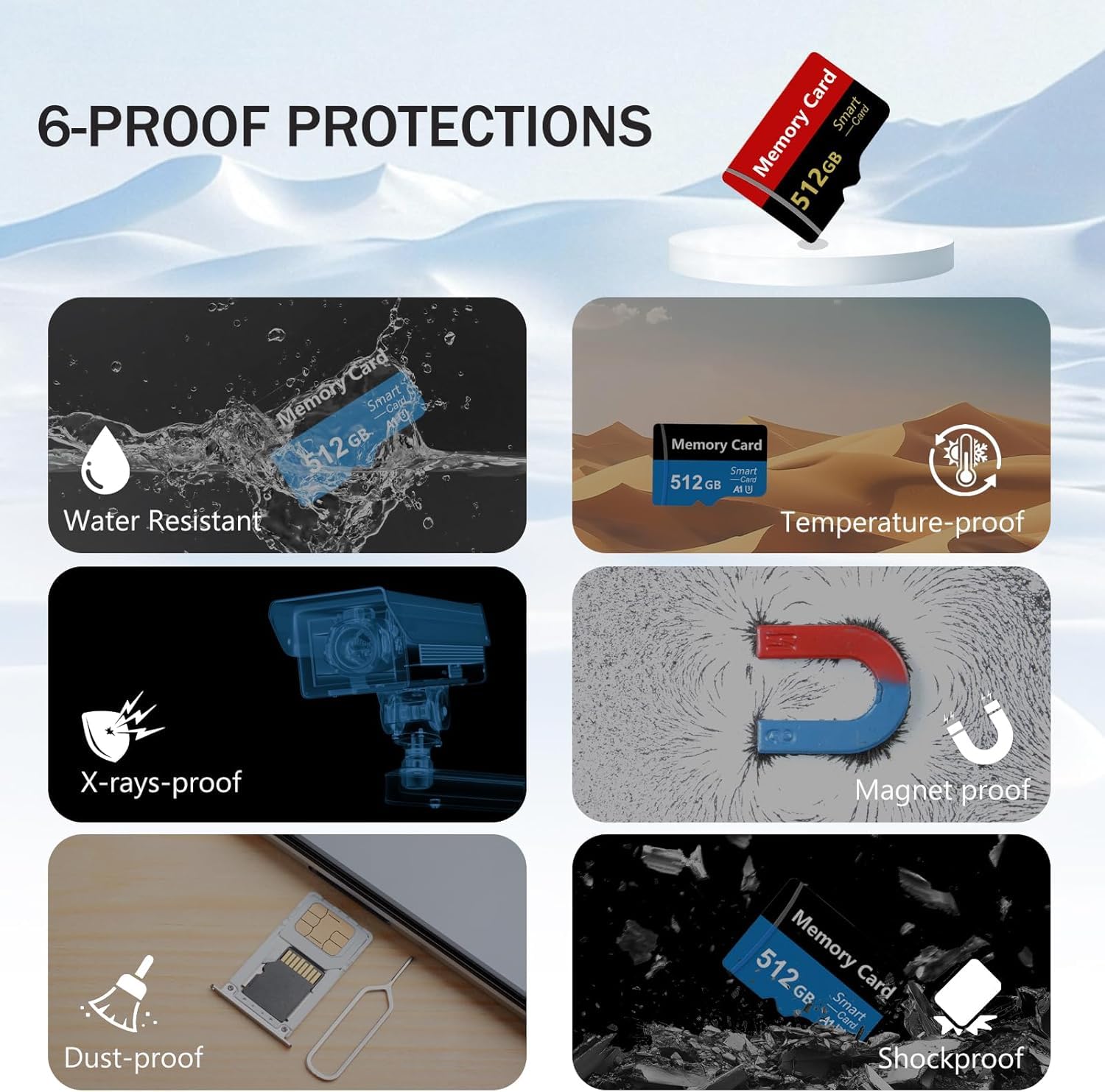 Scheda di Memoria 512GB, Velocità fino Memory Card con Adattatore SD per Telefono, Videocamera, 4K Fotocamera Pro, Tablet