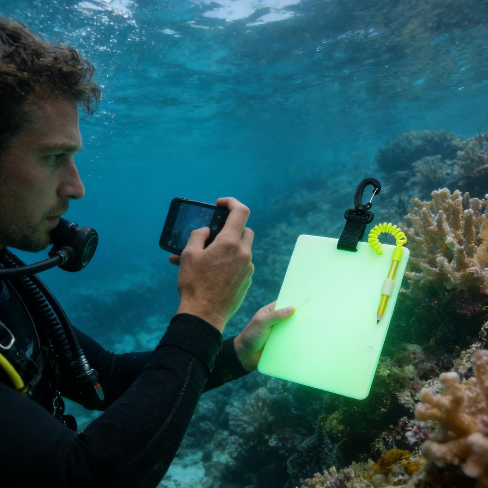Générique Ardesia Immersione Attrezzatura subacquea impermeabile e luminoso | Blocco note Subaquatico Fosforescente per esplorazione Apnea, Grotta, Lago, Formazione, Subacquei Principianti
