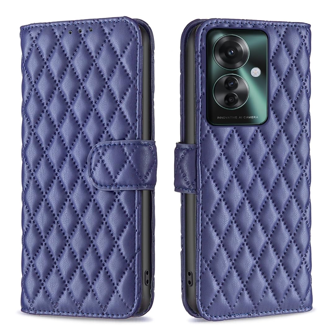 JIUNINE Cover per OPPO Reno11 F 5G, Custodia Libro in Pelle Portafoglio Case Antiurto con Disegni in Patternster rombico, Porta Carte, Magnetica, Interno TPU per OPPO Reno 11F 5G, Blu