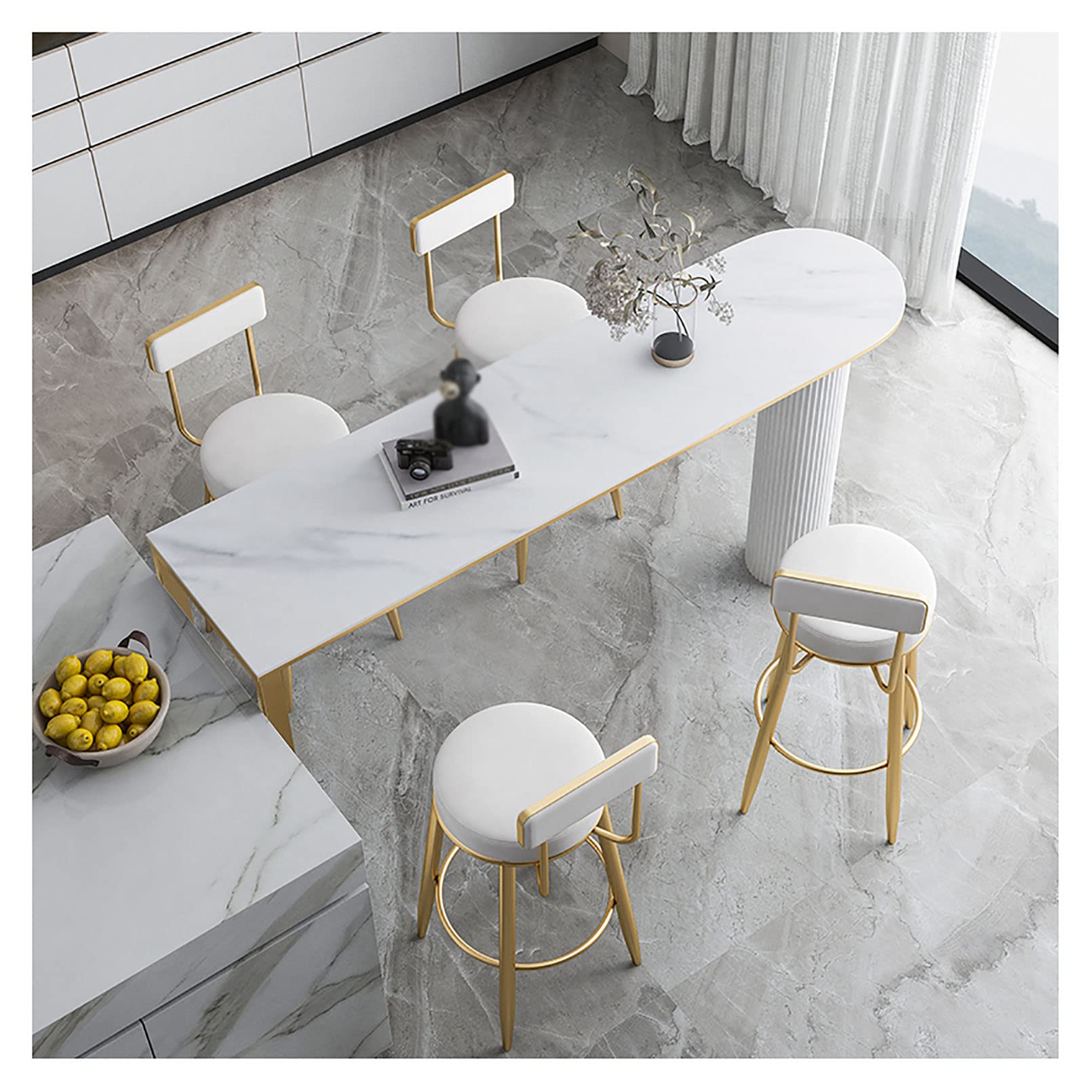 KLZUOPTLuxury Kitchen Bar Stools Set of 4 Dining Chairs w/Backrest, Breakfast Bar Chairs PU Leather Stools for Kitchen Island/Home Bar, White