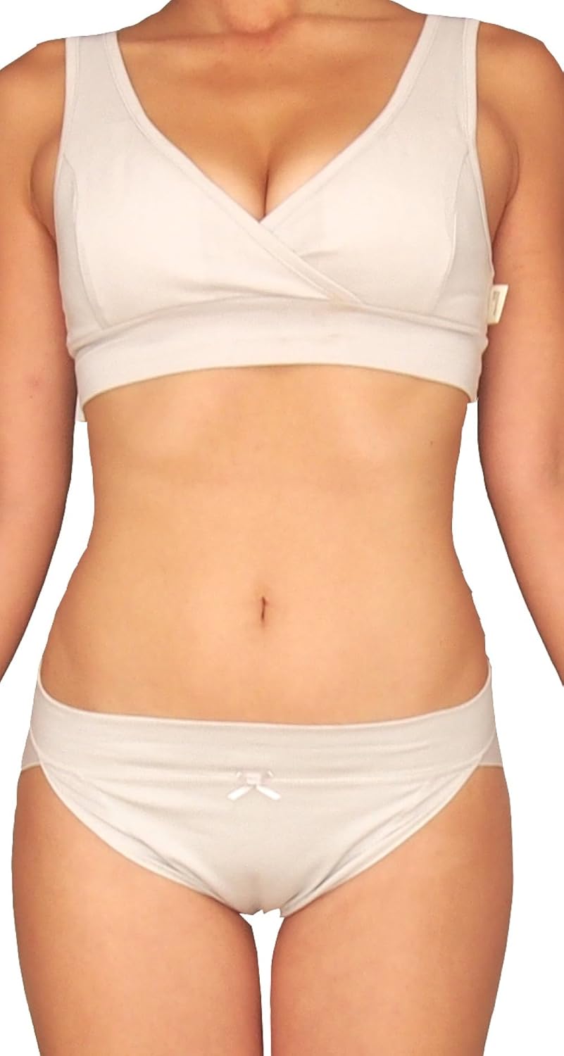 [ぷれままサロン佐伯] モーブラ/ふんどしショーツお揃い色セット (ウエスト布フラット) 日本製-ブラM/ショーツ（グレー、L)